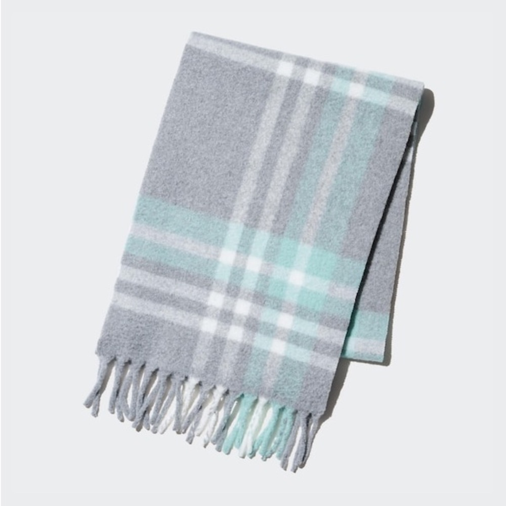 Uniqlo Gray and Mint Plaid Scarf
